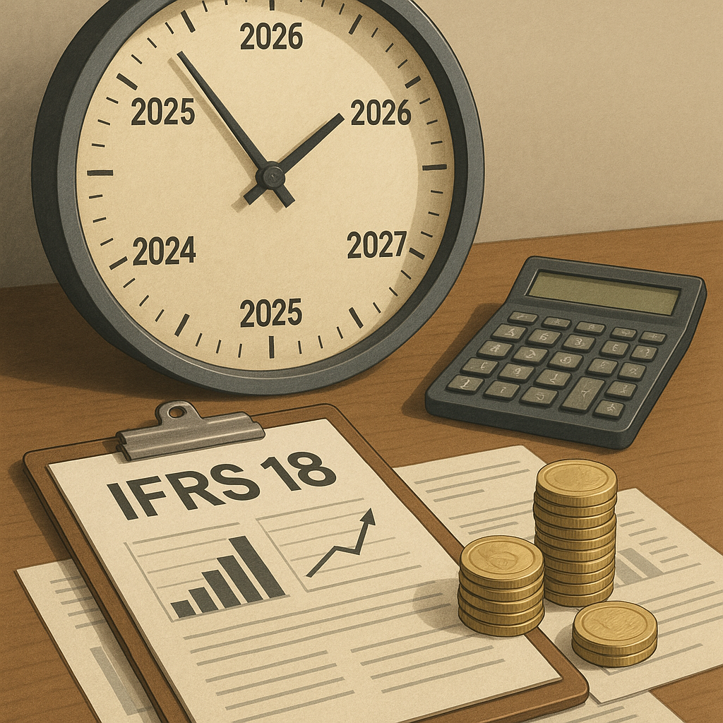 Financial reporting professional reviewing IFRS 18 income statement and implementation checklist