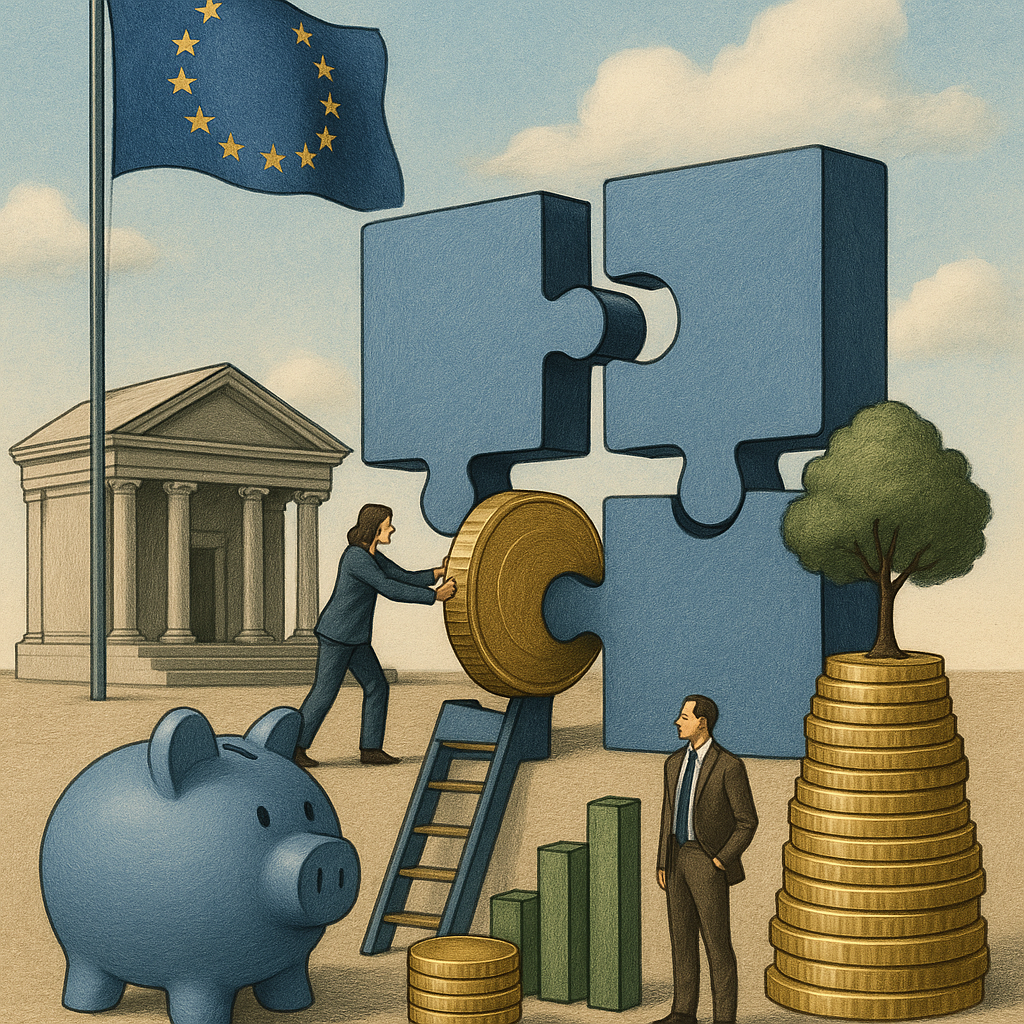European investor reviewing pension and investment options against a European market chart